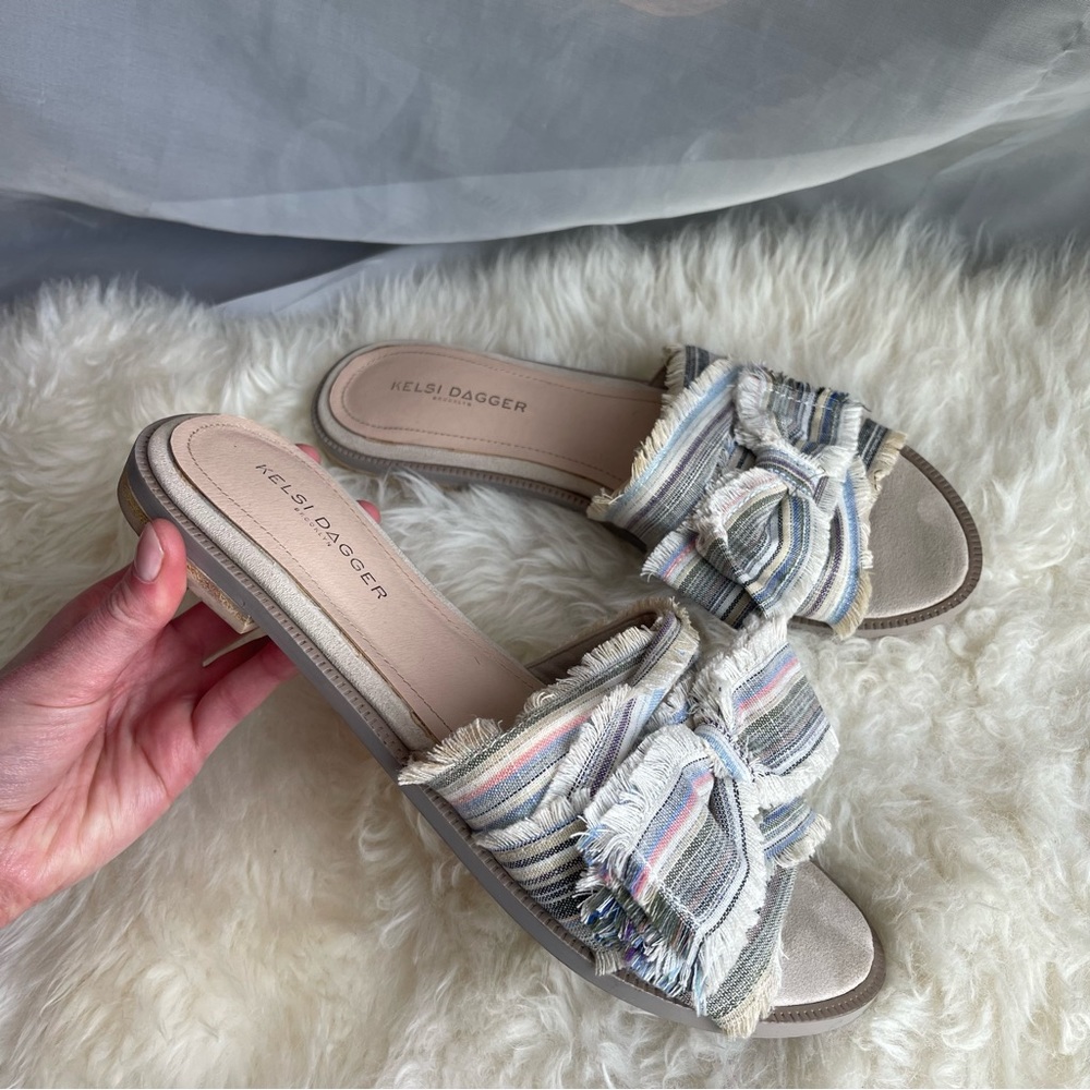 Anthropology Kelsi Dagger Brooklyn Revere Shoes Fabric Bone Striped Bow 9
